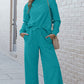 Textured Long Sleeve Top and Drawstring Pants 2 Piece Set