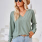 V-Neck Long Sleeve Button Detail Blouse