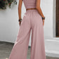 Tie Shoulder Smocked Crop Top and Wide Leg Pants Set