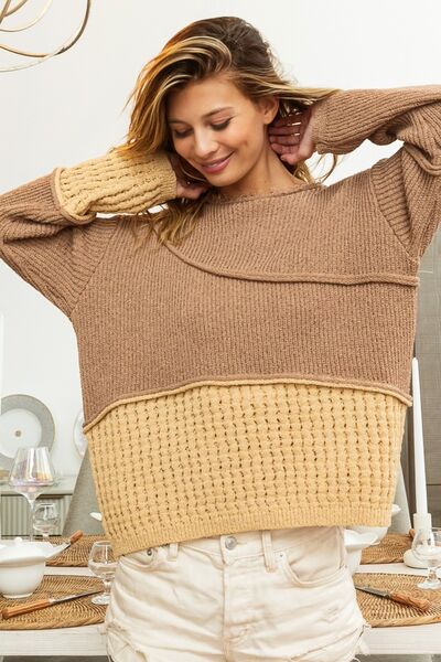 Ladies Tan Brown Drop Shoulder Sweater