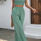 Tie Shoulder Smocked Crop Top and Wide Leg Pants Set