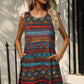 Printed Colorful Sleeveless Dress with Pockets