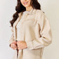 Texture Button Down Fray Detail Tan Shacket, Long Sleeve