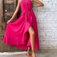 Grecian Neck Pink Tie Belt Dress