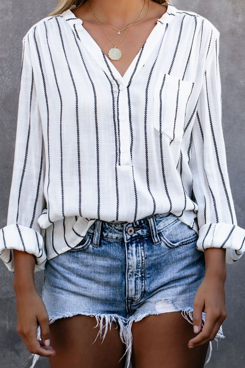 Striped V-Neck Blouse