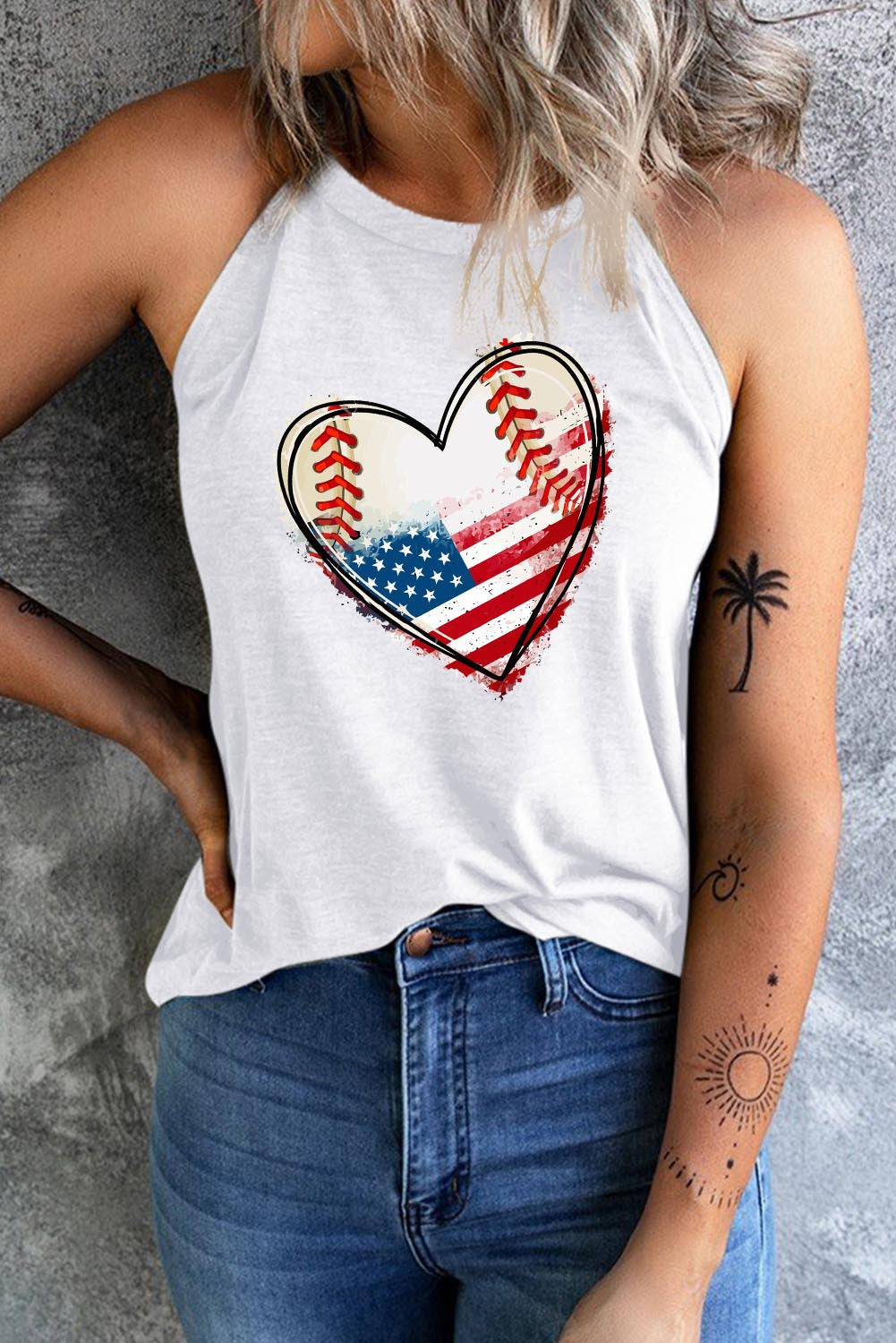 US Flag Heart Graphic Baseball Softball Tank