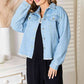 Dropped Shoulder Raw Hem Denim Jacket for Her, Everyday Wear