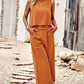 Buttoned Round Neck Tank and Wide Leg Pants Set