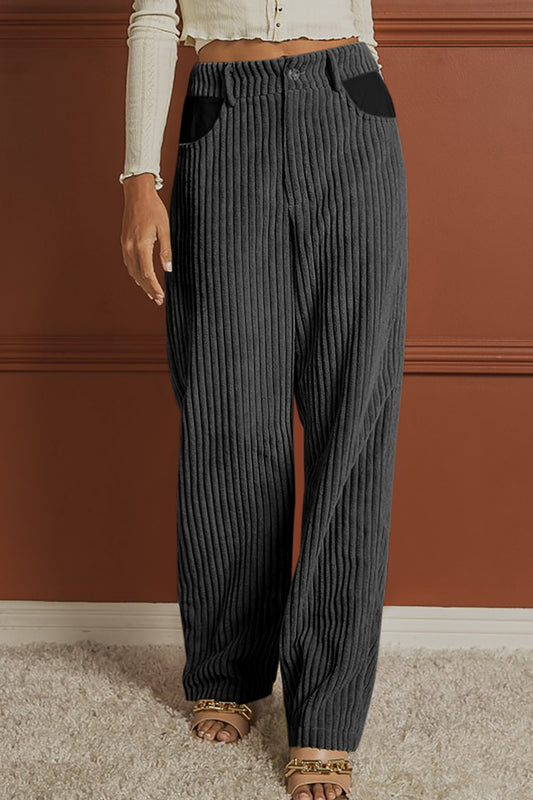 Women's Ribbed Longline Wide Leg Pocketed Pants