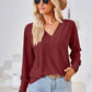 V-Neck Long Sleeve Button Detail Blouse