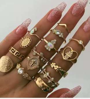 Fashion Stacking Rings Gold Color for Girls Women