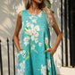 Printed Colorful Sleeveless Dress with Pockets