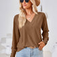 V-Neck Long Sleeve Button Detail Blouse