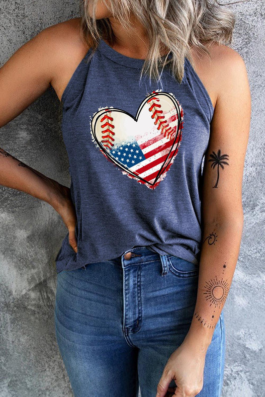 US Flag Heart Graphic Baseball Softball Tank