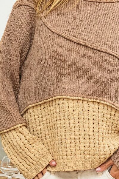 Ladies Tan Brown Drop Shoulder Sweater