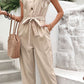 Capped Sleeve Belted V-Neck Jumpsuit
