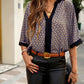 Geometric Print Ladies Notched Blouse