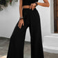 Tie Shoulder Smocked Crop Top and Wide Leg Pants Set