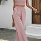 Tie Shoulder Smocked Crop Top and Wide Leg Pants Set