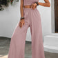 Tie Shoulder Smocked Crop Top and Wide Leg Pants Set
