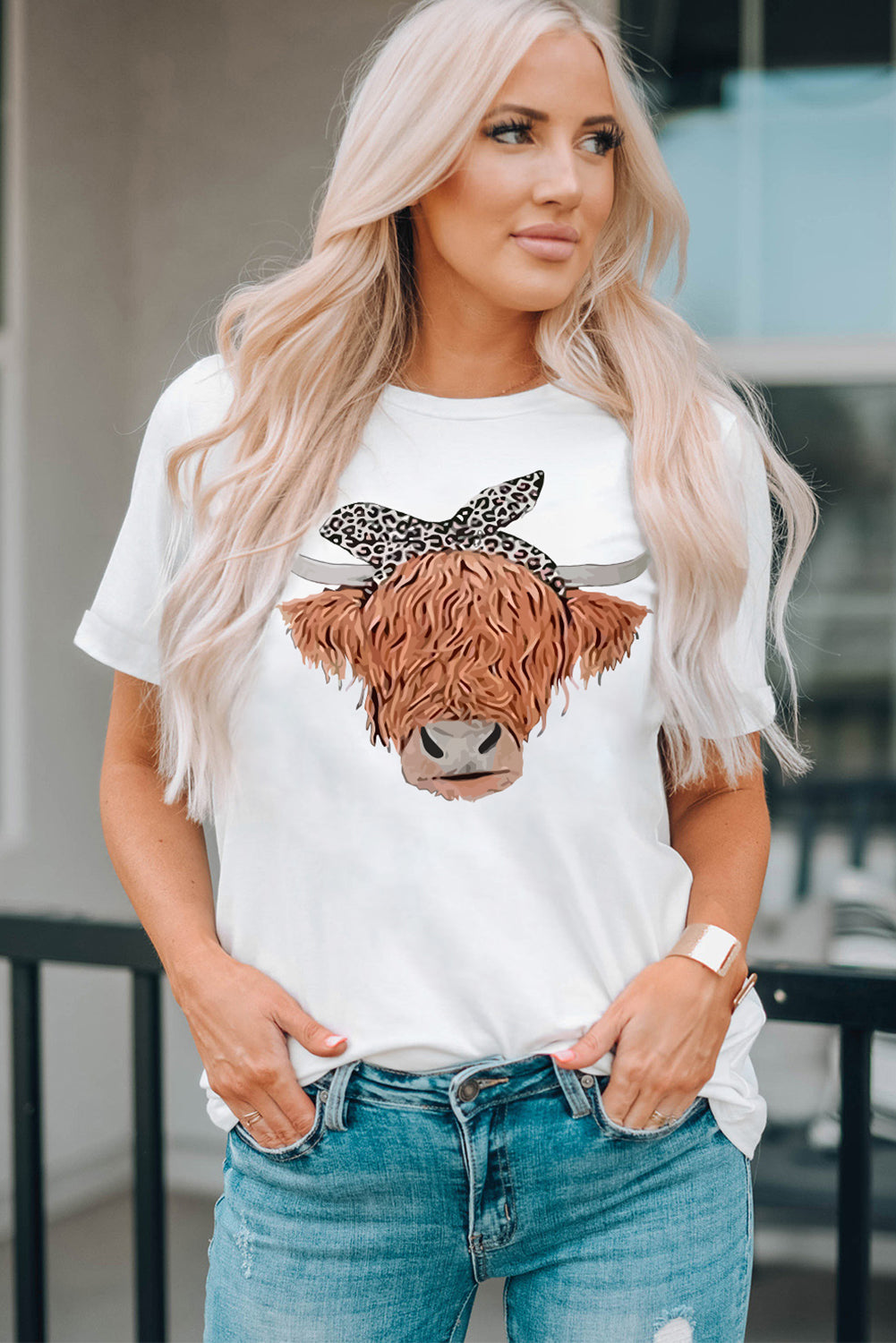 Pretty Cowgirl Graphic Round Neck T-Shirt