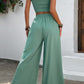 Tie Shoulder Smocked Crop Top and Wide Leg Pants Set