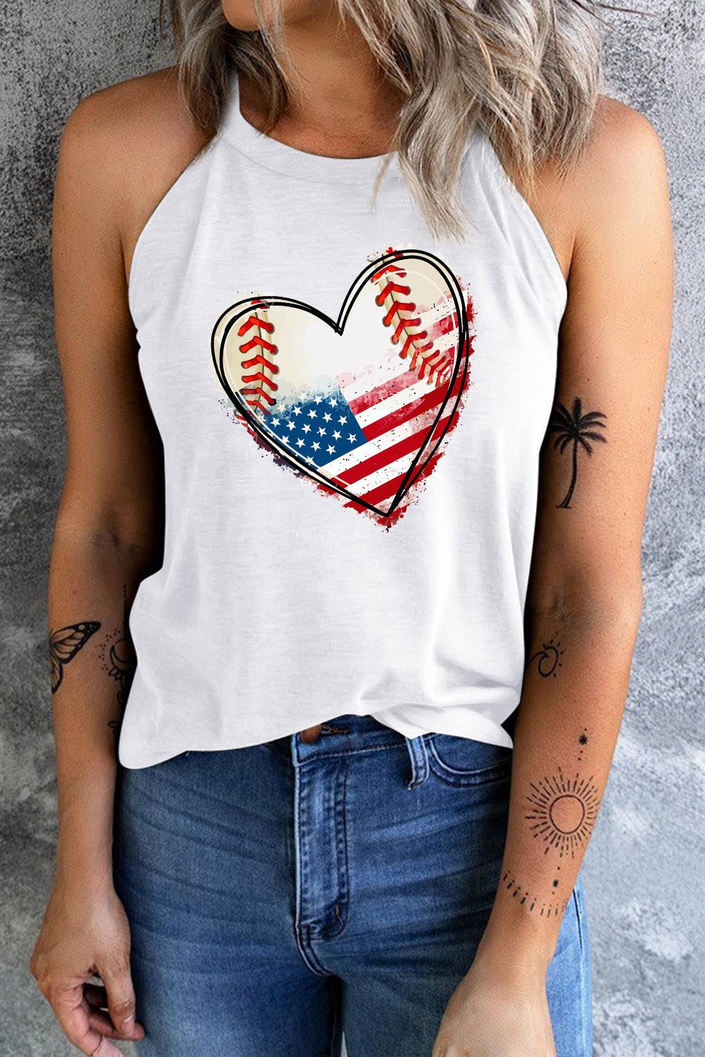 US Flag Heart Graphic Baseball Softball Tank