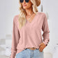 V-Neck Long Sleeve Button Detail Blouse
