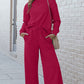 Textured Long Sleeve Top and Drawstring Pants 2 Piece Set