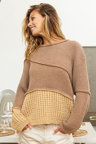 Ladies Tan Brown Drop Shoulder Sweater