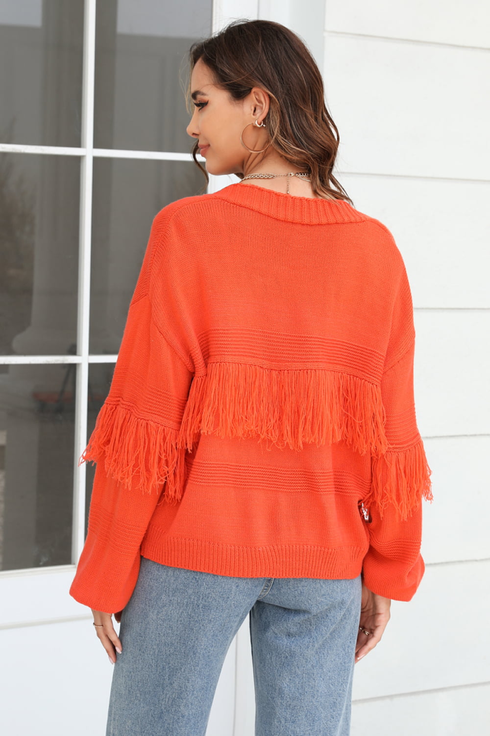 Double Fringe Trim Open Front Cardigan