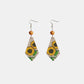 Blue, Sunflower Floral Wooden Teardrop Earrings