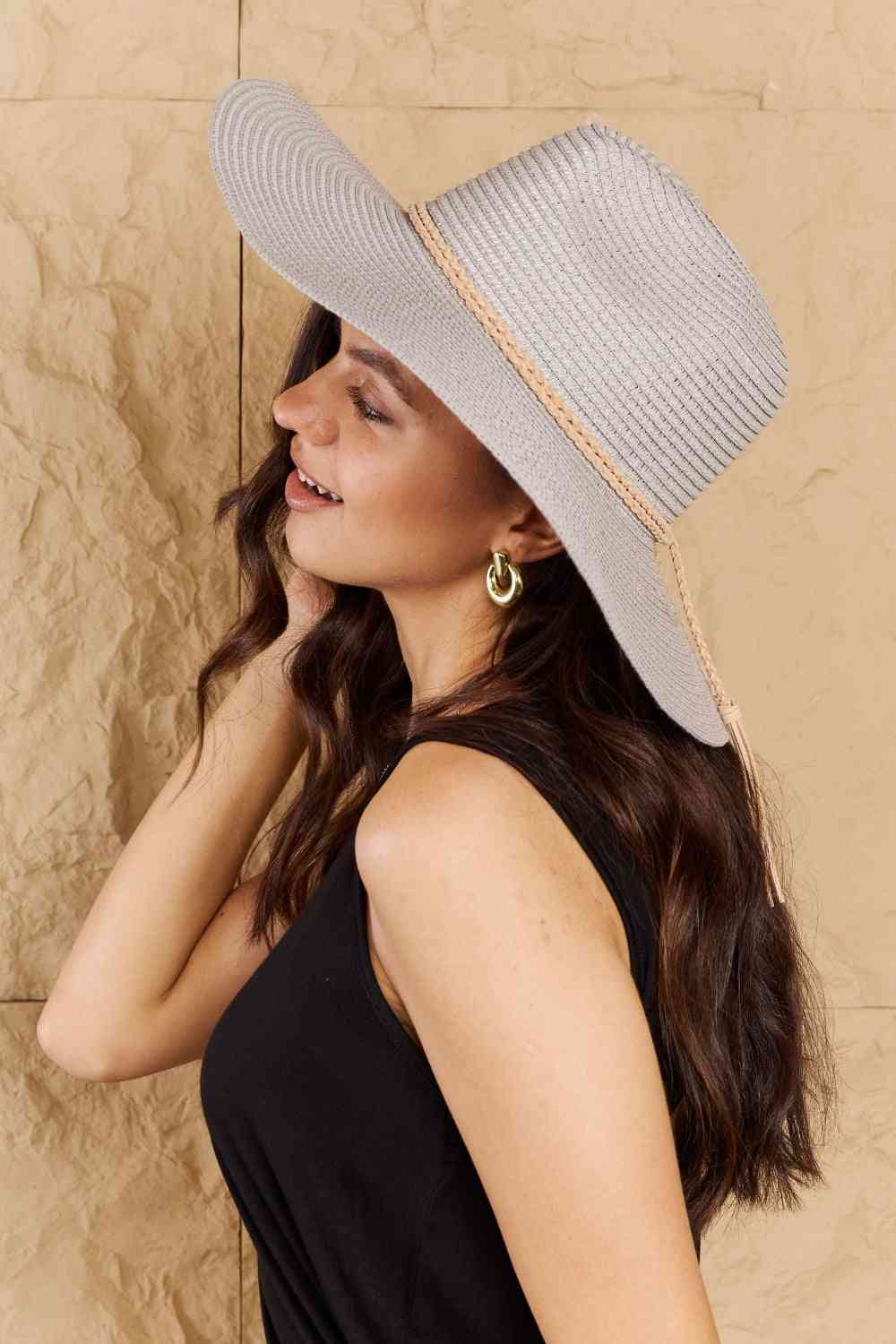 Straw Braided Rope Strap Fedora Hat