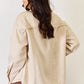 Texture Button Down Fray Detail Tan Shacket, Long Sleeve