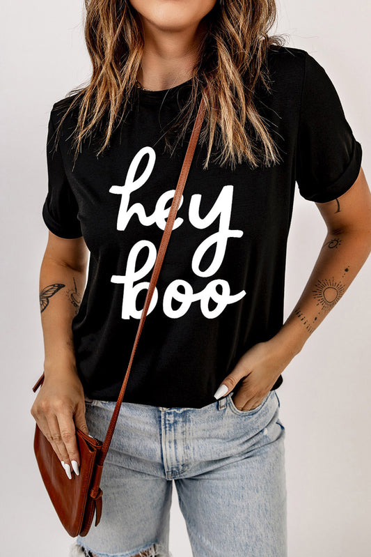 HEY BOO Halloween Spooky Graphic T-Shirt