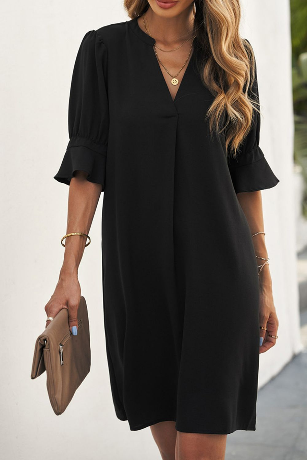 Puff Sleeve Shift Dress